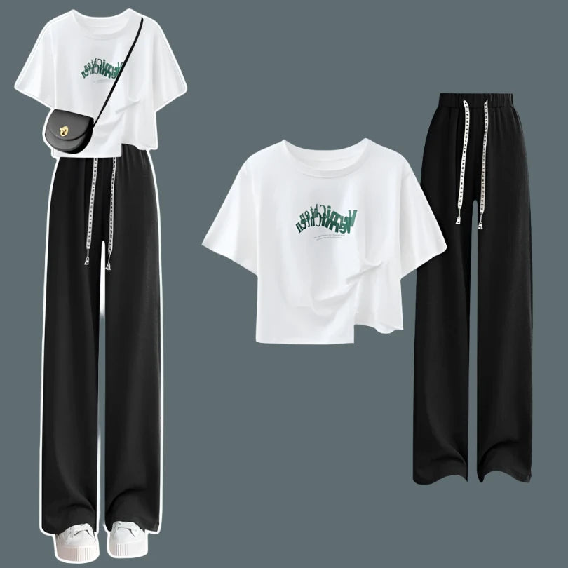 Academy Style Cotton T-Shirt & Casual Wide Leg Pants for Spring/Summer