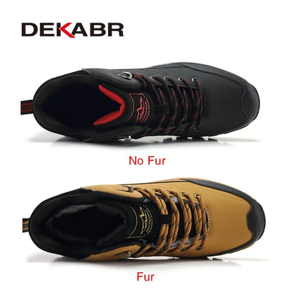 DEKABR Brand Winter Men Snow Boots Warm Plush Men's Boots Waterproof Leather Ankle Boots Top Quality Non-slip Men's Hiking Boots