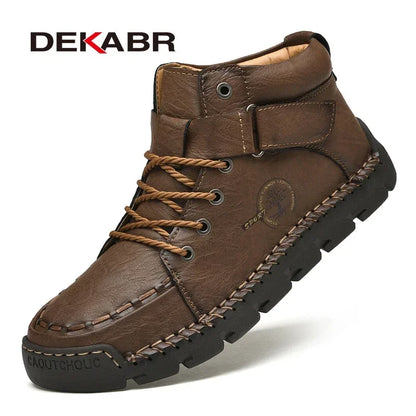 DEKABR Leather Men Ankle Boots Comfortable Platform Walking Boots New Design Soft Leather Office Business Boots Sneakers