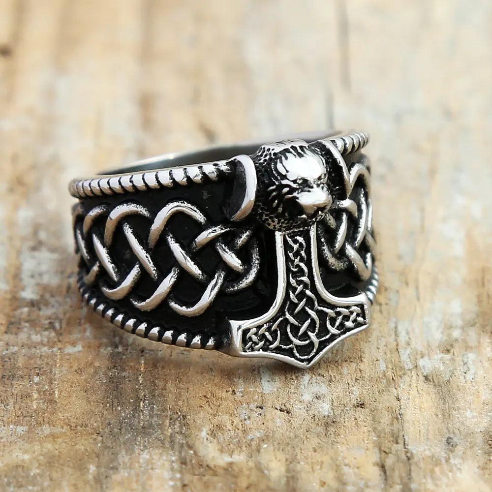 Vintage Gold/Silver Celtics Spiral Knot Ring Thor's Hammer - RUBASO