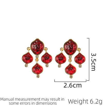 SUYU Jewelry Vintage Red Earrings Long Palace Style Fashion Micro Set Zircon Tassel Earrings Fashion Jewelry