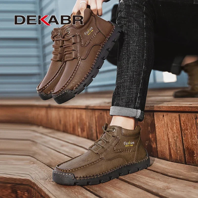 DEKABR Fashion Leather Winter Warm Outdoor Men Snow Boots Handmade Designer Ankle Boots Business Boots Size 38-48