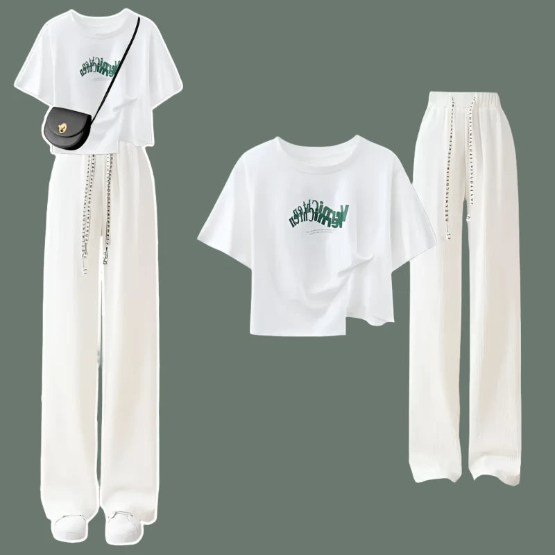 Academy Style Cotton T-Shirt & Casual Wide Leg Pants for Spring/Summer