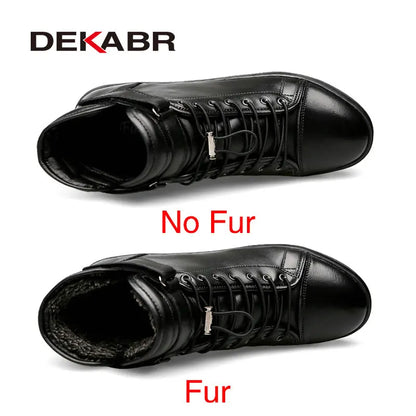 DEKABR Warm Fur Winter Boots Genuine Leather Handmade Comfortable Men Winter Snow Boots Fashion Motorcycle Men Boots Size 38~48