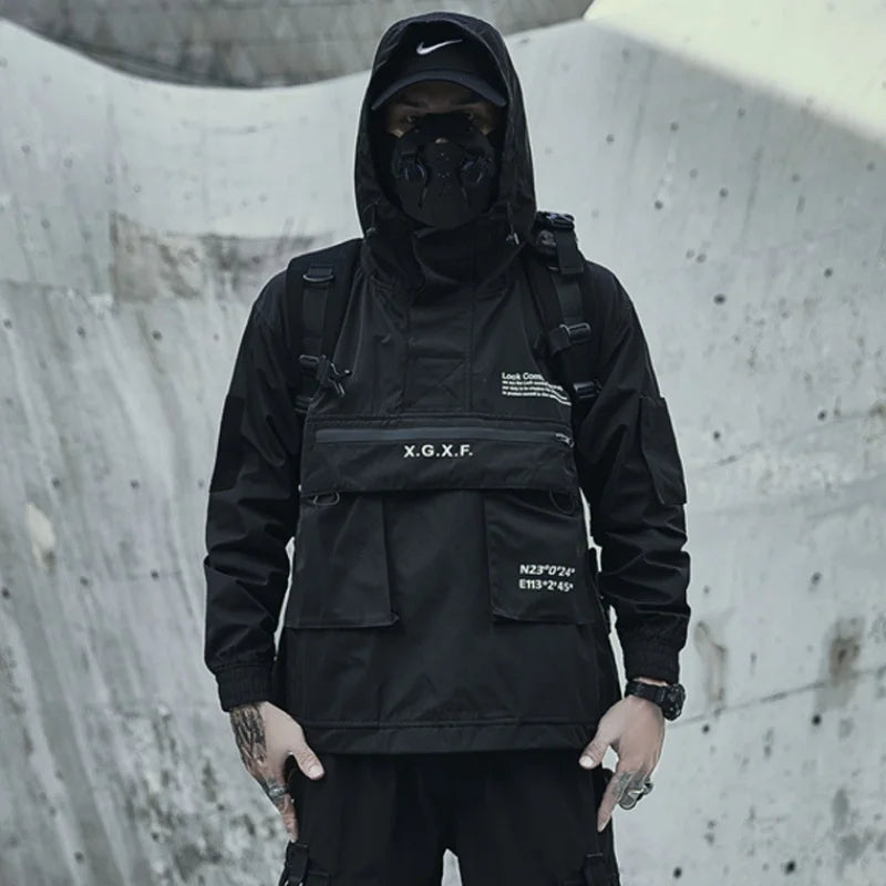 Tactical Techwear Jacket – Loose Safari Style with Multi-Pockets and Hood