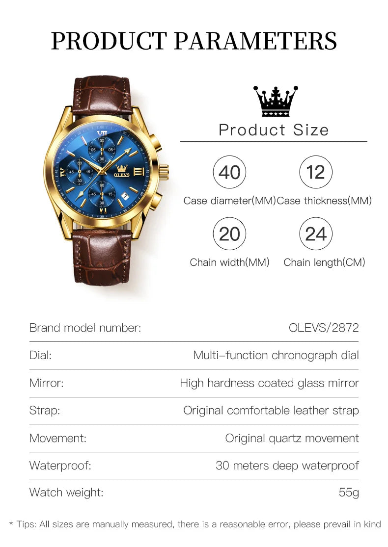 OLEVS 2872 Original Business Sports Waterproof Luminous Chronograph Watch Luxury Brand (Quartz)