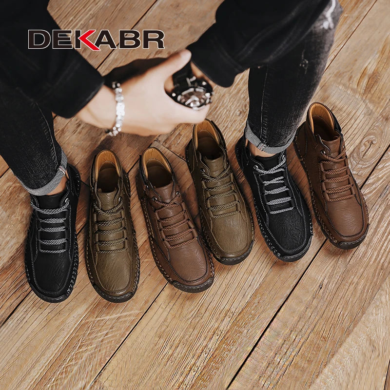 DEKABR Leather Men Boots Winter Warm Outdoor Comfortable Boots Handmade Ankle Boots Business Boots Big Size 38-48