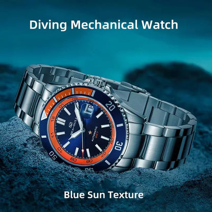 Seagull Diving Mechanical Watch Dual Time Zone Ocean Star Wristwatch 200m Waterproof