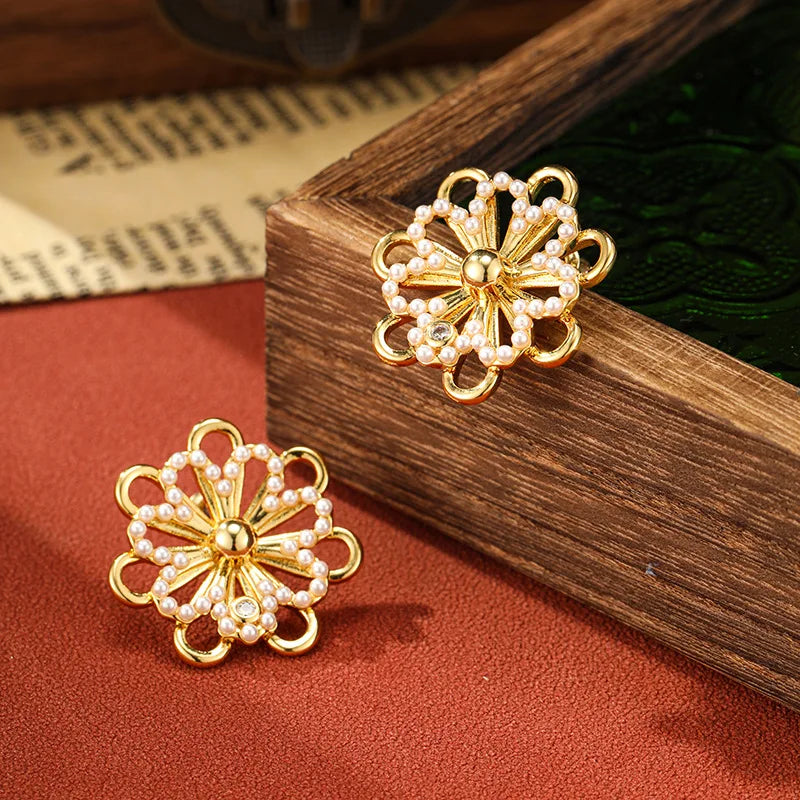 SUYU Fashionable Simple And Elegant Retro Imitation Pearl Flower Earrings  Light Luxury Earrings For Women