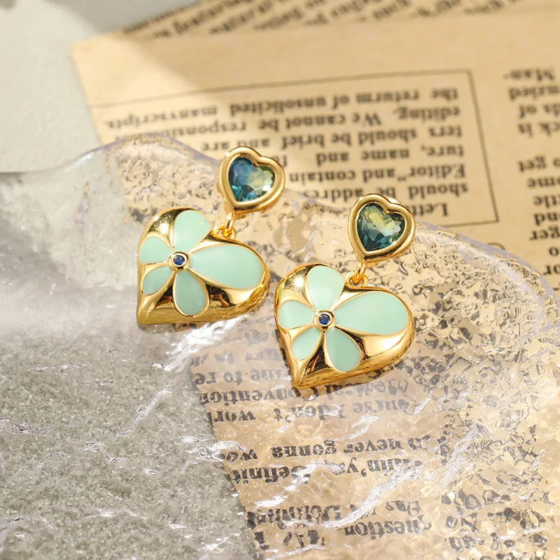 SUYU New French Vintage Fashion Flower Design Colorful Love Women's Light Luxury Earrings for Daily Wearing Festival Gifts