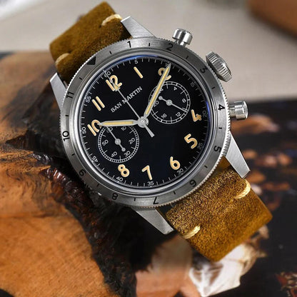 San Martin Vintage Black Pilot Chronograph (Quartz) - RUBASO