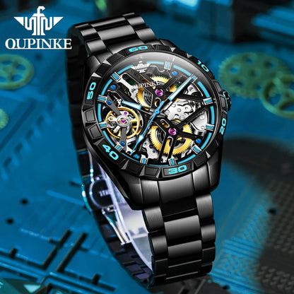 Original OUPINKE 3196 Fully Skeleton Mechanical Luxury Tidal Men's Brand Wristwatch