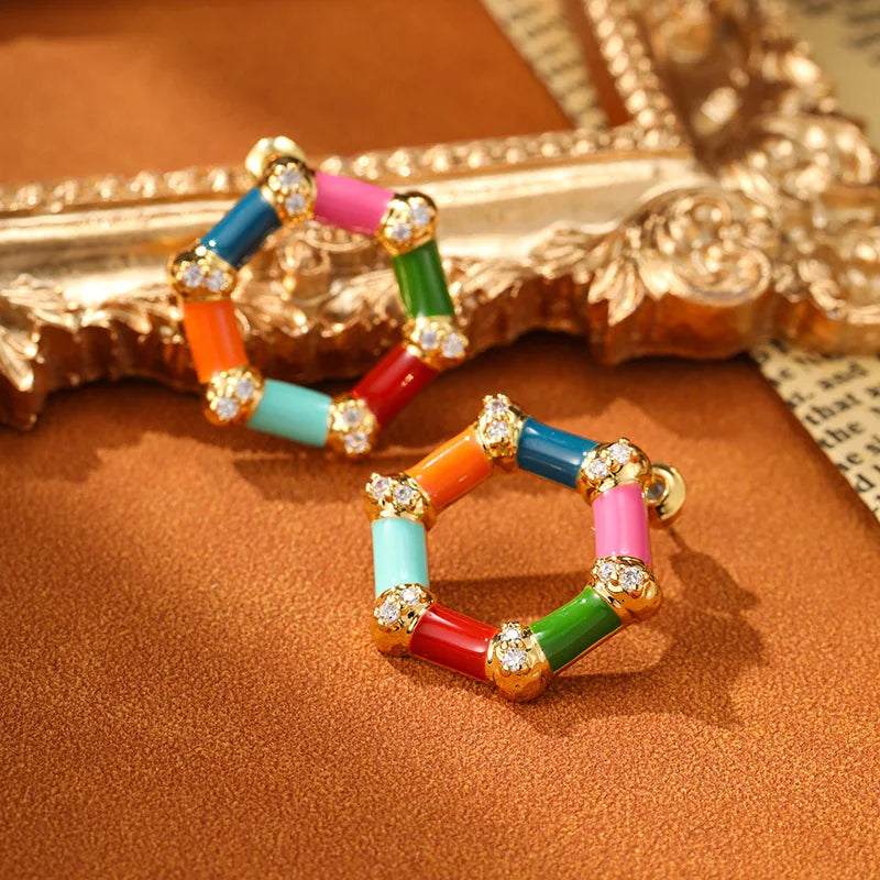 SUYU Vintage Palace Style Personalized Colored Dopamine Enamel Earrings Unique Geometric Luxury Earrings