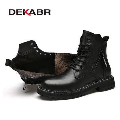 DEKABR Luxury Brand Winter Men Boots With Fur Lace Up Zipper Soft Leather Boots Men Youth Casual Boots Wear-Resistant Men Boots