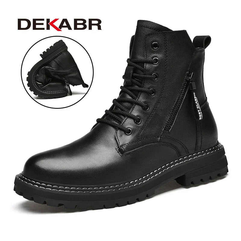 DEKABR Luxury Brand Winter Men Boots With Fur Lace Up Zipper Soft Leather Boots Men Youth Casual Boots Wear-Resistant Men Boots