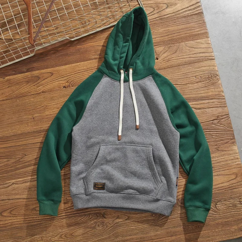 Men's Casual Patchwork Fleece Hoodie