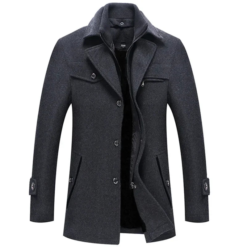 Man Classic Fashion Trench Coat Jackets MaleLong Trench Slim Fit Overcoat Blends Fashion Wool Warm Outerwear Windbreaker