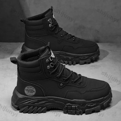 CYYTL Men Boots Cotton Boot Platform 2024 Autumn British High Top Retro Thick Sole Lace Up Comfort Anti Slip Sport Mountaineering Boot