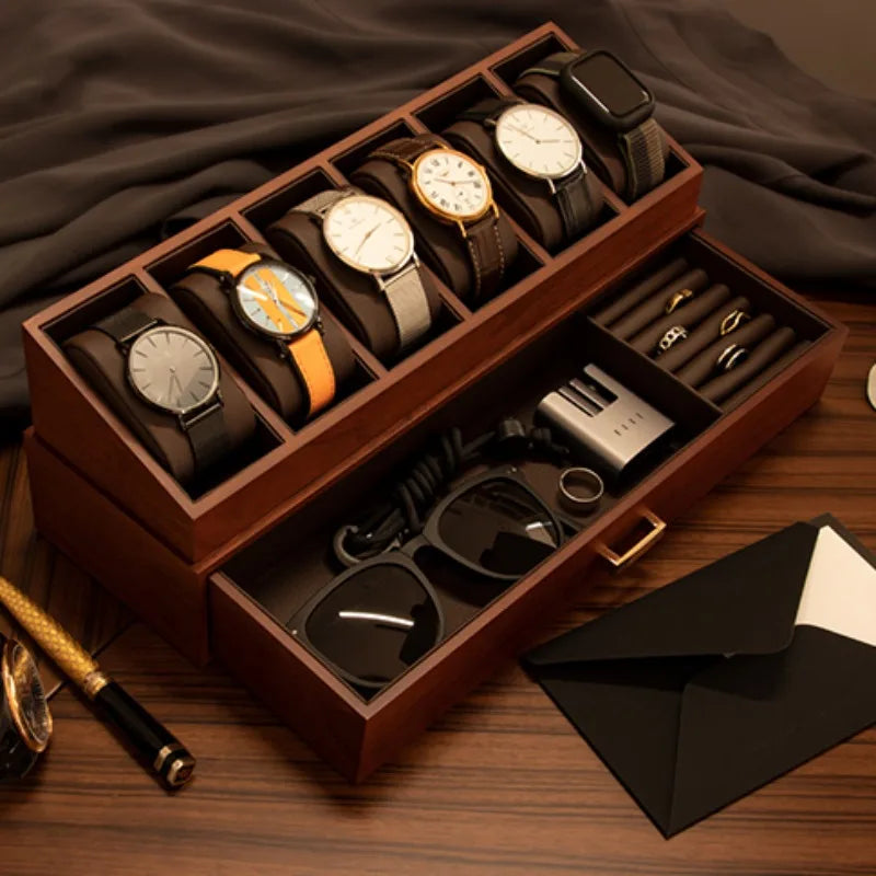 Luxury Wooden Watch Box with 6 Slots | Personalized Jewelry Case Storage