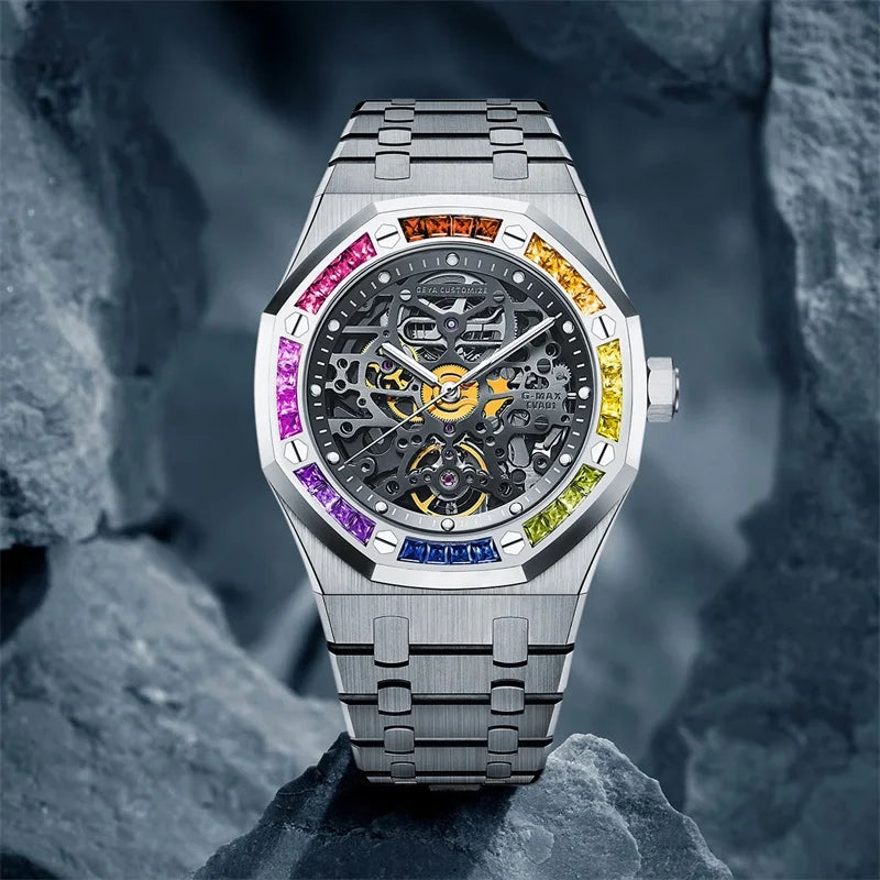 GEYA Tonneau Skeleton Multi-Color Diamond Case 78061 (Automatic)