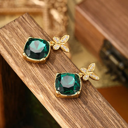 SUYU Retro Luxury Simple And Elegant Fashion Jewelry Jade Green Micro Set Zircon Butterfly Middle Ages Earrings