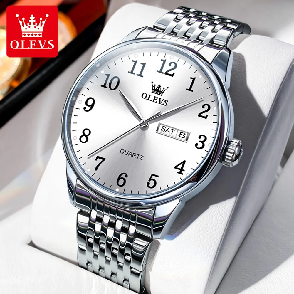 OLEVS 5535 Business Watch - Stainless Steel Band, Dual Display, Arabic Numerals, and Back Light (Quartz)