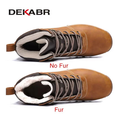 DEKABR Winter Warm Men Boots Genuine Leather Fur Plus Men Snow Boots Handmade Waterproof Working Ankle Boots High Top Men Shoes