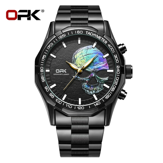 OPK 44mm Big Dial Quartz Watch for Men Fashion Unique Black Gentleman Dress Wristwatches Waterproof Luminous Luxury Men's Watch