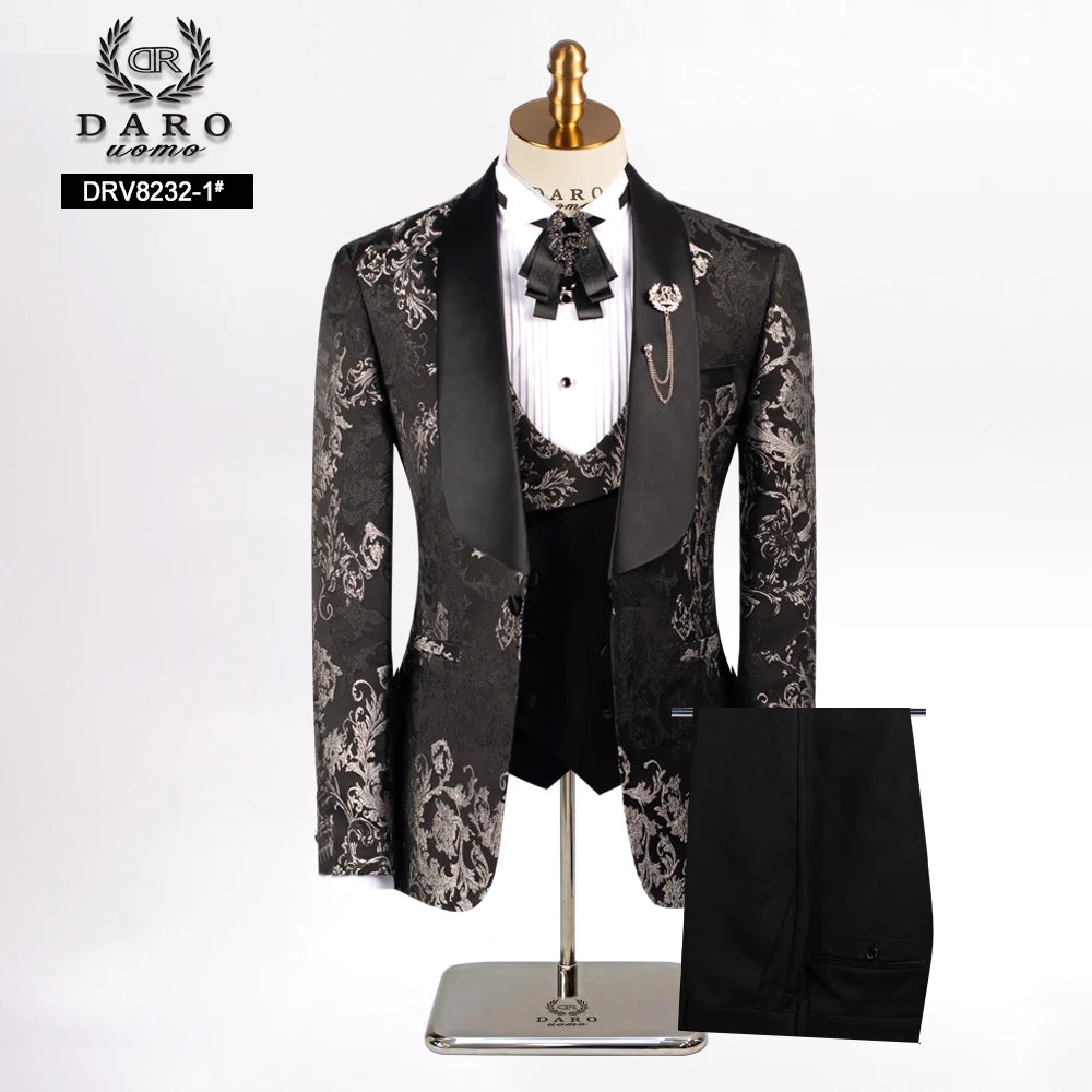 The Black Rose Premium Daro Uomo Floral Jacquard Tuxedo DRV8232 (Two-Piece)