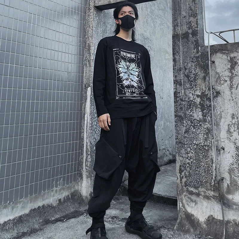 Punk Style Techwear – Technology Geometric Printed Long Sleeve