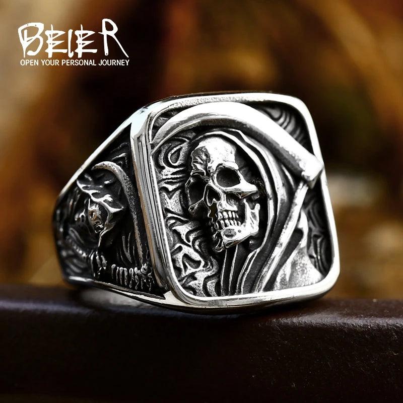 BEIER Skull Ring Vintage Biker BR8-1238 - RUBASO