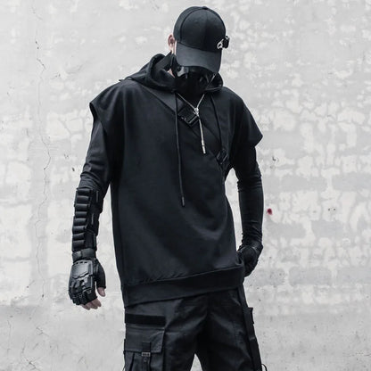 Tactical Sleeveless Hoodie – High Street Techwear Hooded Vest