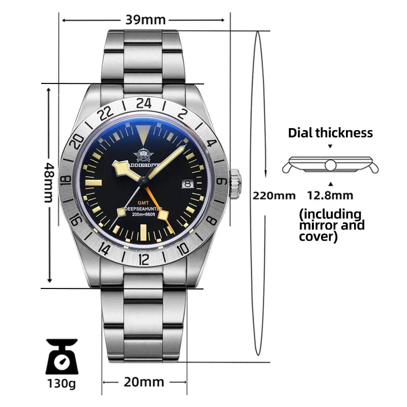 ADDIESDIVE AD2036 Dive Watch with Luminous Hands and GMT Movement (Quartz)