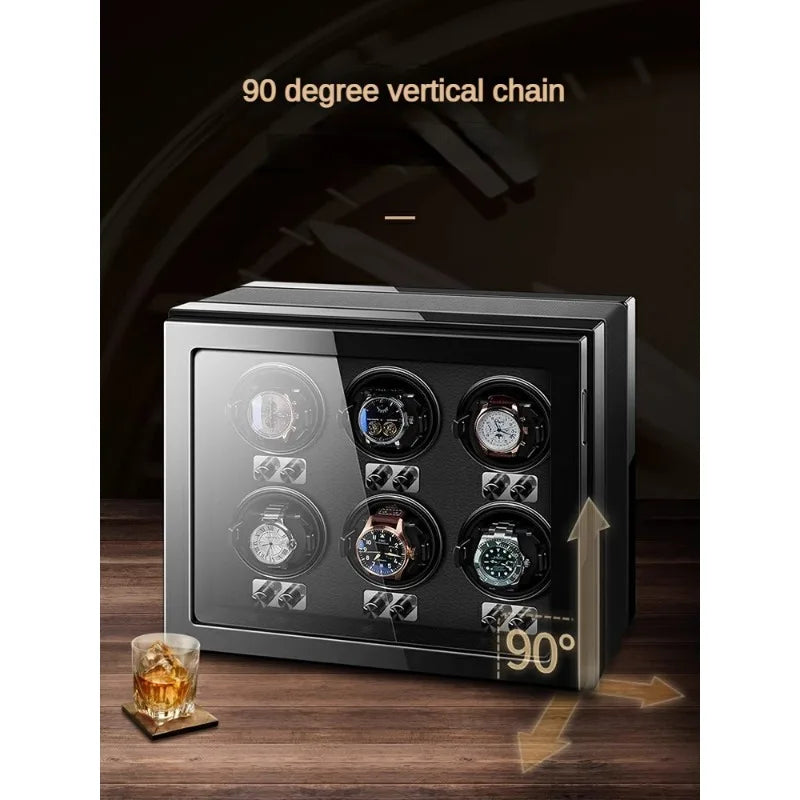 JINFESHA Luxury Leather Watch Winder Solid Wood Shell Anti-Magnetic LED Display