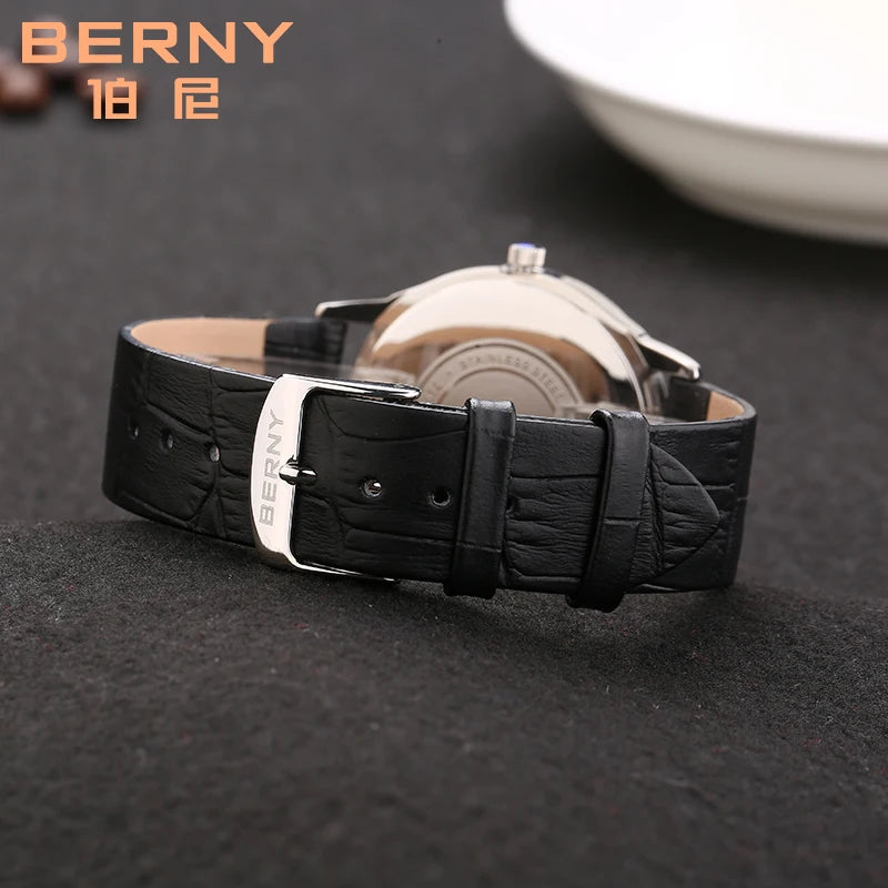 BERNY C21-2749M Ultra-thin Simple Dial Leather 3Bar Waterproof Luxury Business (Quartz)