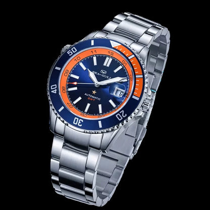 Seagull Diving Mechanical Watch Dual Time Zone Ocean Star Wristwatch 200m Waterproof