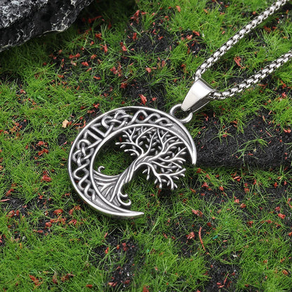 Nordic Yggdrasil Celtic Knot Moon Tree of Life Pendant Necklace for Men and Women Retro Lucky Amulet Jewelry Gift