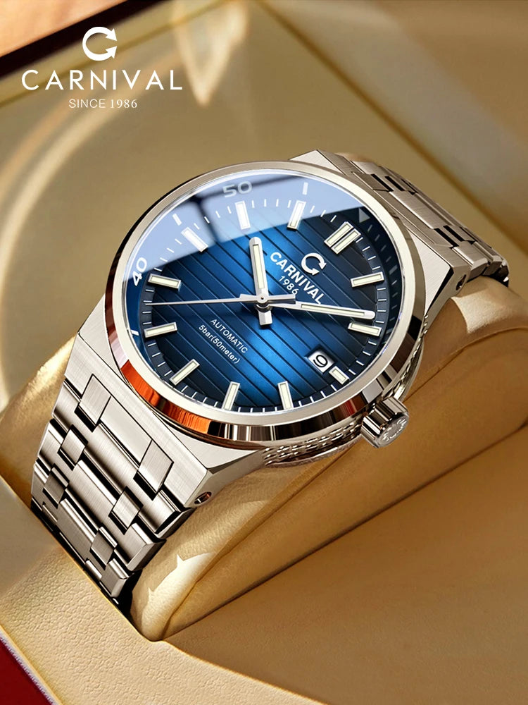 Carnival Celesta 8106 Luxury NH35A Movement Mechanical 50M Waterproof Sapphire Classic Blue