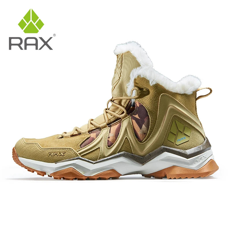 RAX Waterproof Hiking Shoes Men Winter Outdoor Sneakers for Men Snow Boots Plush Mountain Snowboots Outdoor Tourism Jogging Shoe