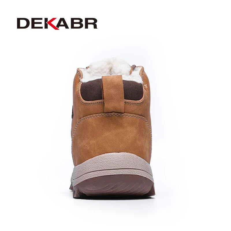 DEKABR Brand Genuine Leather Autumn Winter Warm Fur Classic Snow Boots Male Motorcycle Boots Men Warm Ankle High Top Men's Boots