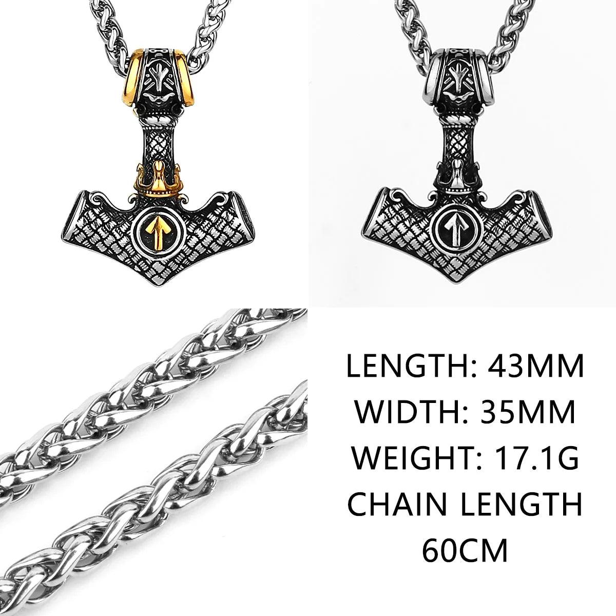 Nordic Mjolnir Valknut Rune Necklace Viking - RUBASO