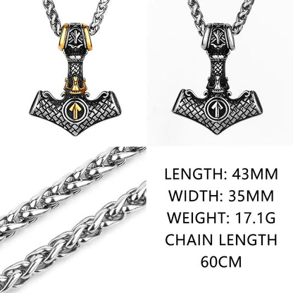 Nordic Mjolnir Valknut Rune Necklace Viking - RUBASO