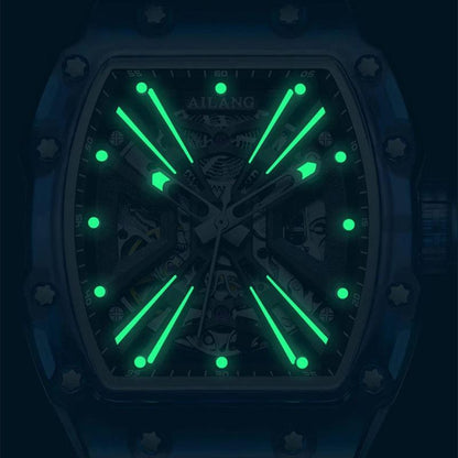 AILANG Fashion Skeleton Dial Automatic Mechanical Watch 2024 New Luxury Men Watch Silicone Strap Luminous Waterproof Reloj 8109A - RUBASO