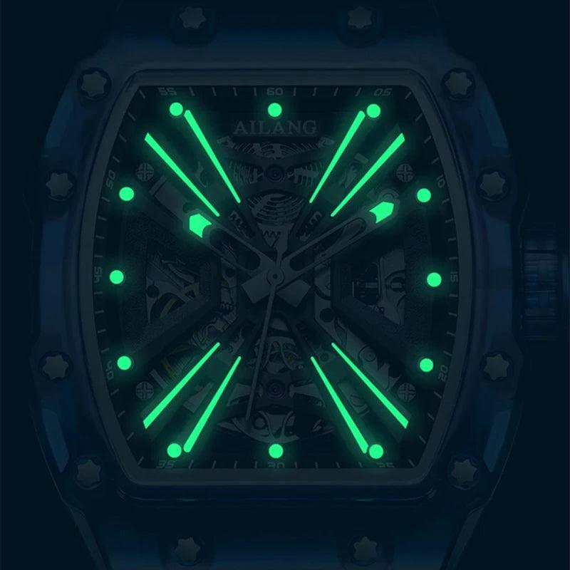 AILANG Fashion Skeleton Dial Automatic Mechanical Watch 2024 New Luxury Men Watch Silicone Strap Luminous Waterproof Reloj 8109A - RUBASO