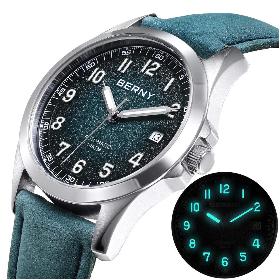 BERNY Automatic Watch Men Seagull ST2130 Luminous Mechanical Wristwatch Sapphire Waterproof 10ATM Top Brand Luxury Watch for Men - RUBASO