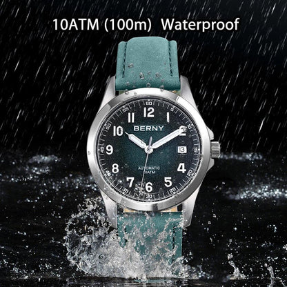 BERNY Automatic Watch Men Seagull ST2130 Luminous Mechanical Wristwatch Sapphire Waterproof 10ATM Top Brand Luxury Watch for Men - RUBASO