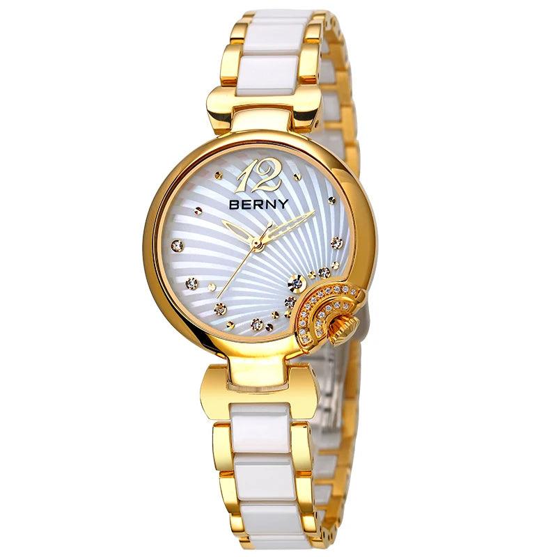 BERNY Ladies Quartz Watch Woman Ceramic Bracelet Butterfly Buckle Waterproof Watches Fashion Relogio Feminino Gift Жаночыя гадзі - RUBASO