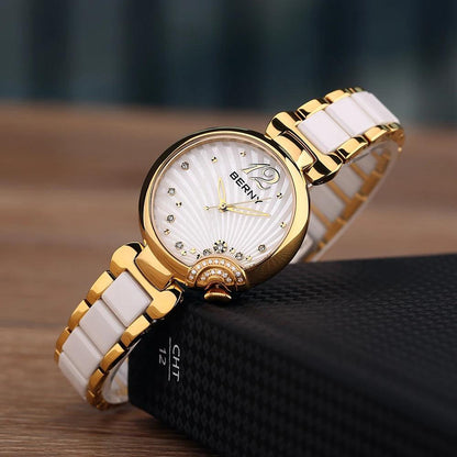 BERNY Ladies Quartz Watch Woman Ceramic Bracelet Butterfly Buckle Waterproof Watches Fashion Relogio Feminino Gift Жаночыя гадзі - RUBASO