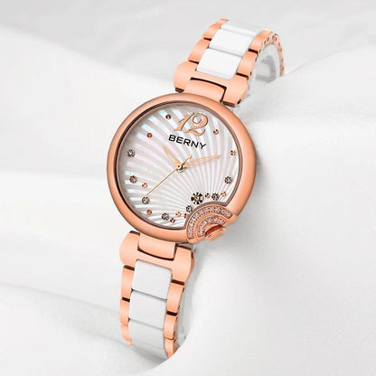 BERNY Ladies Quartz Watch Woman Ceramic Bracelet Butterfly Buckle Waterproof Watches Fashion Relogio Feminino Gift Жаночыя гадзі - RUBASO