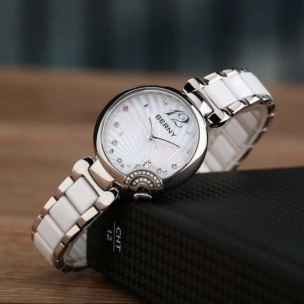 BERNY Ladies Quartz Watch Woman Ceramic Bracelet Butterfly Buckle Waterproof Watches Fashion Relogio Feminino Gift Жаночыя гадзі - RUBASO